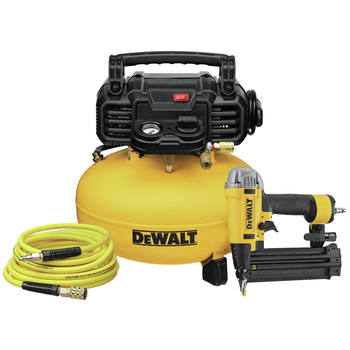 WOODWORKING | Dewalt 18 Gauge 2-1/8 in. Pneumatic Brad Nailer and 0.9 HP 6 Gallon Oil-Free Pancake Compressor Combo Kit - DWFP1KIT